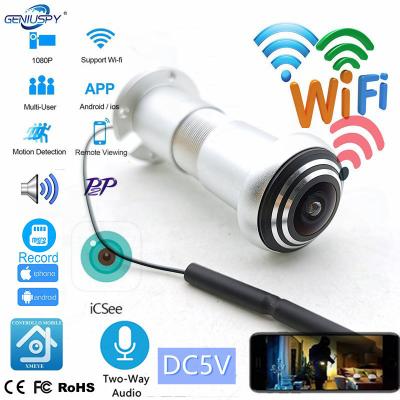 China Home Network Mini Peephole Wifi Door IP Camera P2P ICSEE TF Audio Card Slot 1080P 1.66mm FishEye Eye Hole Radio 2 Way Door Motion Detection for sale