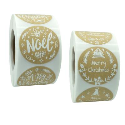 China Decorative Sticker Wholesale 500pcs Pack Kraft Paper Christmas Decoration Sticker Label For Business 1.5 Inch Roll Custom Label for sale