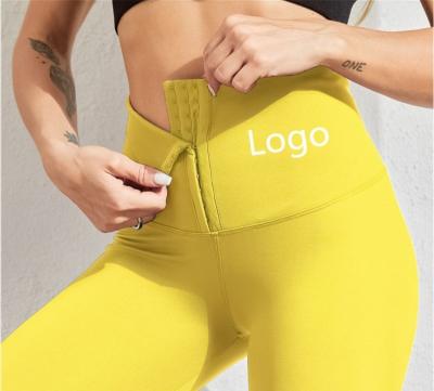 China Breathable 2021 New Style Custom Logo Panties Hooks Waist Corset Yoga Pants High Waist Stretch Leggings Seamless Sportswear for sale