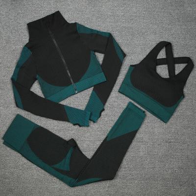 China New Design 3pcs Breathable Wholesale Seamless Yoga Legging Sets Women's Fitness Sports Bra Clothing Jacket Sport Wear for sale