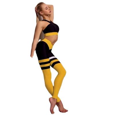 China Reversible Sports Suit Women Crop Top Bra Fitness Gaiters Gym Tights Yoga Pants Set Clothes Tracksuit Workout Stripe Running Sportswear for sale