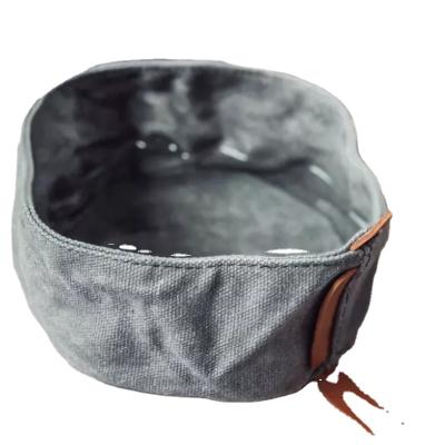 China Hot Selling Sustainable Waterproof Portable Dog Water Bowl Waxed Canvas Dog Feeding Dog Bowl For Outdoor Travel Walking for sale