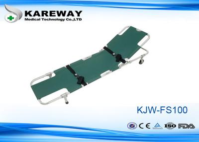 China Easy Fold Wheeled Emergency Folding Stretcher Green Color With Adjustable Back Rest for sale