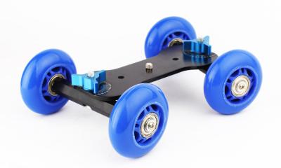 China Professional Blue Metal Camera Slider Mini Dolly For All DSLR And DV Camera Te koop