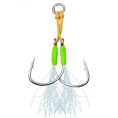 China High Carbon Steel Hook Building Aid Anti Corrosion With Strong Ring JigLure Double Feather Fishing Jig Lure Hook for sale