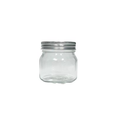 China Freshness Preservation 8oz 250ml Square Round Mouth Regular Glass Food Storage Mason Jar With Silver Aluminum Lid for sale