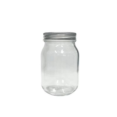 China Freshness Preservation 16oz 480ml Square Round Shape Mason Glass Beverage Jar With Tinplate Screwing Lid for sale