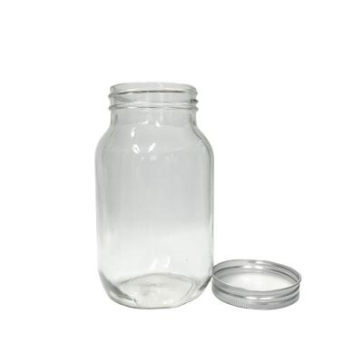 China Food 25oz 750ml square-round shape glass mason jar with metal lid for sale