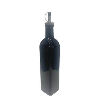 China 500ml Glossy Black Glass Food Vinegar Dispenser Bottle With Pouring Spout For Oliver Oil for sale