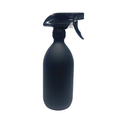 China Chemical 16oz 500ml Frosted Black Color Glass Cleaning Water Bottle With Plastic Trigger Spray for sale