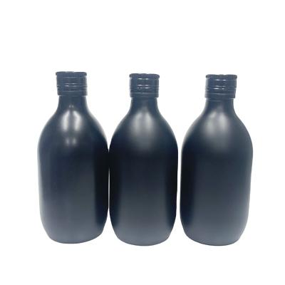 China 300ml Beverage Matte Black Glass Glitter Natural Mineral Water Bottle With ROPP Lid for sale