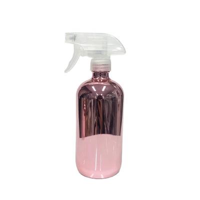 China Chemical 500ml 16oz Rose Gold Color Plating Boston Round Glass Bottle With Trigger Head for sale