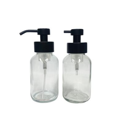 China Personal Care 350ml Clear Glass Foaming Hand Soap And Dish Soap Glass Bottle With Short Pump for sale