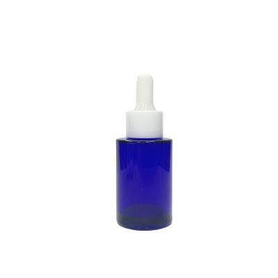 China Personal Care 1oz 30ml Cylinder Shape Cobalt Blue Essential Oil Glass Dropper Bottle for sale