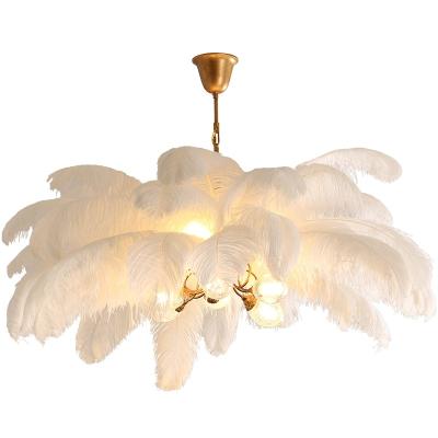 China Beautiful Modern Design Ostrich Feather Lights Living Room LED Copper Indoor Decorative Pendant Lamps for sale