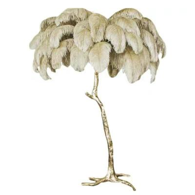 China Height Adjustable Modern LED Lighting Nordic Home Decorative Copper Ostrich Feather Hotel Camel Floor Stand Light Lamp for sale