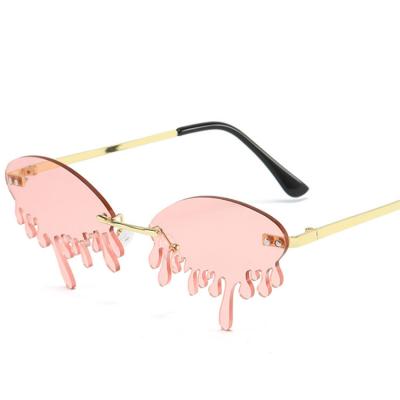 China New Arrival Fashionable Stylish Rimless Water Tears Shaped Party Sunglasses Metal Game Sun Glass Women for sale