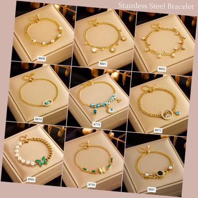 China CLASSIC Jewelry 18K Gold Zircon Gold Zircon Heart Bangle Heart Charm Bracelet Adjustable Butterfly Women Costume Evil Eyes Bracelets for sale