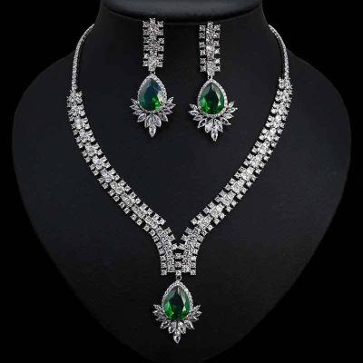 China Trendy Original Dubai Fashion Cubic Stone Earring Fashion Platinum Plated Zircon Gemstone Necklace Zircon Bridal Jewelry Set for sale