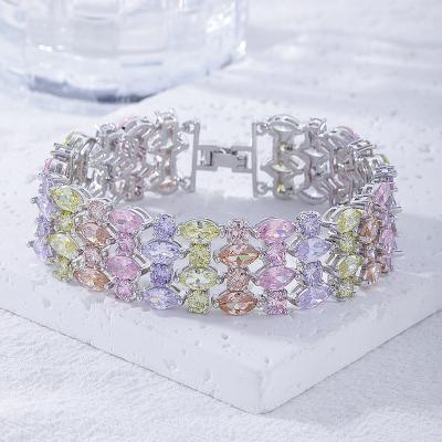 China Colorful Zircon Bracelets Hiphop ROMY Fashion Colorful Shiny Diamond Hiphop Gold Plated Zircon Jewelry Bracelets For Woman for sale