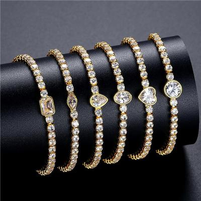 China Hiphop Fashion Custom Copper Geometric Adjustable Diamond Bracelet 18K Gold Plated Full Zircon Charm Bracelets For Women for sale