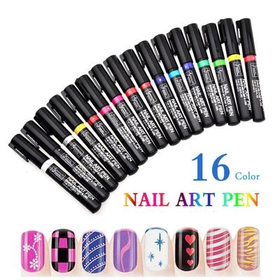 China Wholesale 16 Colors Plastic Cheap Nail Art Polish DIY Art Drawing Pens 3 in 1 UV Gel Nail Polish Pen One Step UV Gel Nail Polish Pen for sale