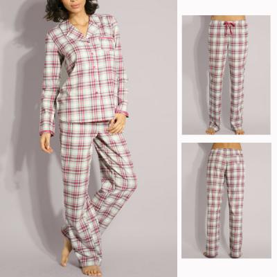 China 100 breathable cotton flannel pajamas, ladies flannel pajamas set for sale