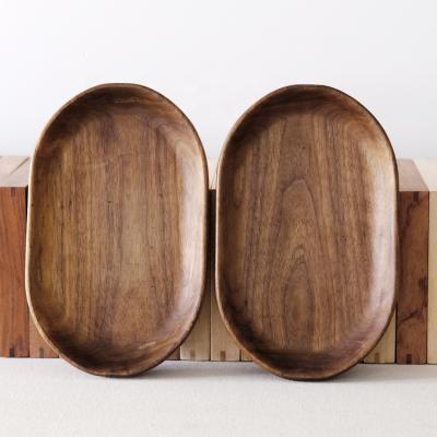 China Factory Custom Dark Brown Solid Wood Oval Dish Furniture Display Special Kitchen Accessories for sale