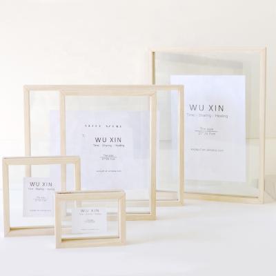 China Custom High Quality Wooden Photo Frames Ash Wood Floating Photo Frame Unique Design Photo Gift Indoor Office Display for sale