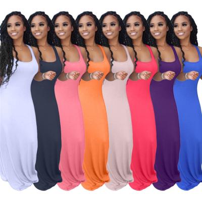 China 2022 Fashion Lady Solid Color Sleeveless Breathable Multicolor Skinny Plus Size Summer Women Long Dresses for sale