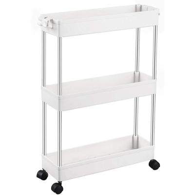 China 3 Tier Slim Viable Storage Cart Mobile Shelving Unit Organizer Slide Out Storage Rolling Cart Tower Utility Rack For Narrow Places for sale