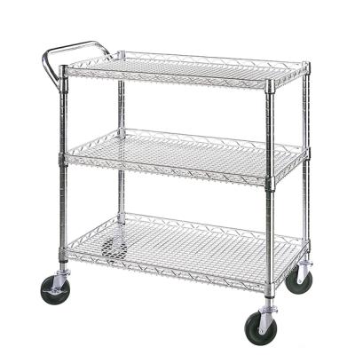 China Minimalist NSF Approved Universal Stainless Steel Food Storage Shelving Unit Kitchen 3 Tier Cart Chrome Kitchen Wire Shelving for sale