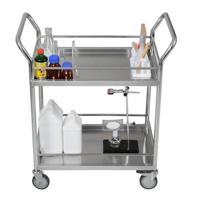 China Stocked 2 Layers Medical Equipment Trolley Anti-static Clean Room Lab Trolley Service Stainless Steel Hotel Restaurant for sale