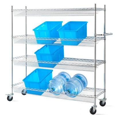 China High Quality Minimalist Slanted Chrome Wire Shelving Shelf Garage Bracket 4 Tier Metal Wire Shelving Rack for sale