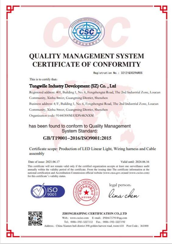 ISO9001 - Tungwille Industry Development (sz) Co., Ltd.