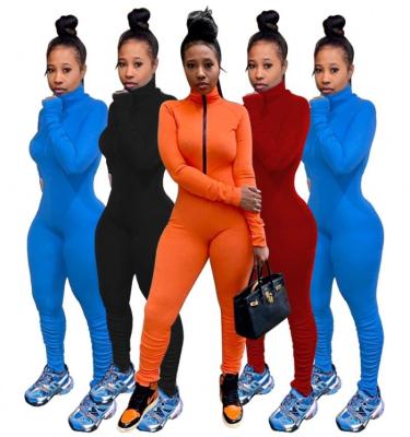 China 2021 New Arrival QUICK DRY Women Jumpsuit Women Elastic Waist Fitness Rompers Long High Waisted Activewear Zipper Jumpsuit Stacked Gear Choked for sale