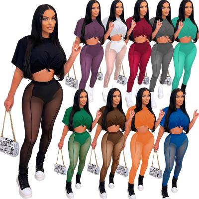 China YP 2022 New Arrivals Breathable Lady Matching Sets Mesh Pants Luxury T-shirts 2 Pieces Sets Summer Women Two Piece Set for sale