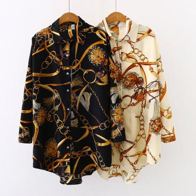 China QUICK DRY Spring Long Chiffon Shirt Fashion Print Chain Shirt Long Sunscreen Shirt For Women for sale