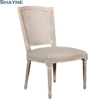 China Shayne High End ODM Manufacturer Luxury Customize American Style Dining Room White Fabric Restaurant Used Wood Antique Side Chairs for sale