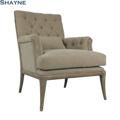 China Shayne ODM Manufacturer Luxury Customize Living High End Part Brown Tufted Wood Fabric Hotel Armchair Casino Chair for sale