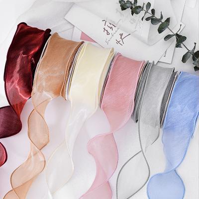 China Daily Christmas Ribest Edge Wave Organza Ribbon Fishtail Wholesale Customize Printed For Crafts Flower Wrapping for sale