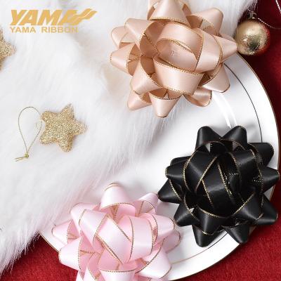 China Ribest Floral Custom Gold Edge Satin Ribbon Bows For Decorative Hairs DIY Birthday Gift Wholesale for sale