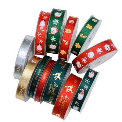 China Grosgrain Ribest Grosgrain Marry Christmas Gift Ribbon Printed With Logo Tree Wholesale Rolls for sale