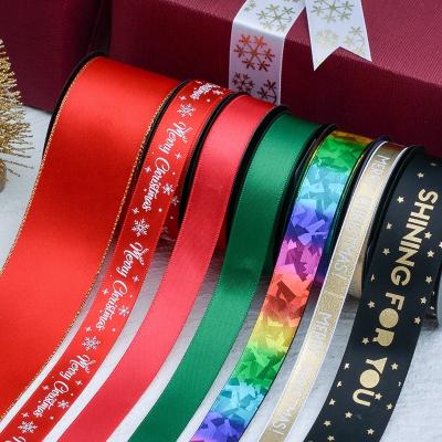 China Ribest Floral Christmas Tree Decorations Wrapping Gifts Grosgrain Ribbon With Logo Printed Custom Wholesale for sale