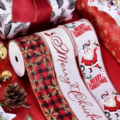 China Wholesale Christmas Ribest Christmas Cable Edge Ribbon Customized Printed 2.5 Inch Roll for sale