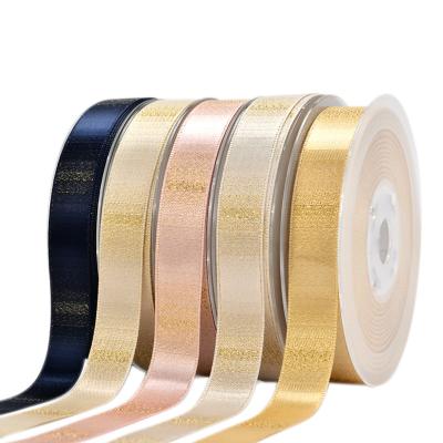 China RIBEST Print Gold Floral Double Faced Satin Ribbon Customized Logo 9-38MM For Packaging for sale