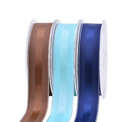 China High Tenacity Ribest Grosgrain Silver Edge Satin Ribbon Designer Double Faced Polyerter 14 Colors 9-38MM for sale