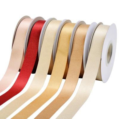 China RIBEST Daily Gift Gold Mesh Satin Wrapping Ribbon with Logo Organza Custom Printed for sale