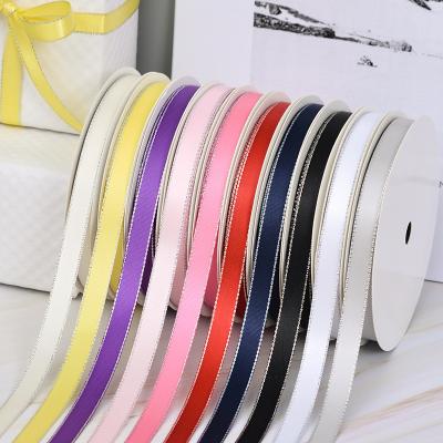 China Ribest 9MM Edge Satin Ribbon Solid Color Character Metallic Silver Metallic Gift Box 100 Yards for sale