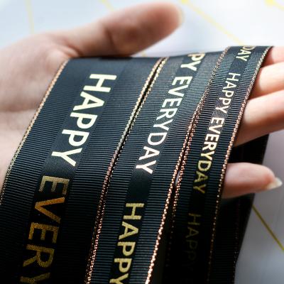 China Custom Printed RIBEST Logo Grosgrain Gold Foil Wedding Gift Wrap Ribbon 196 Colors for sale